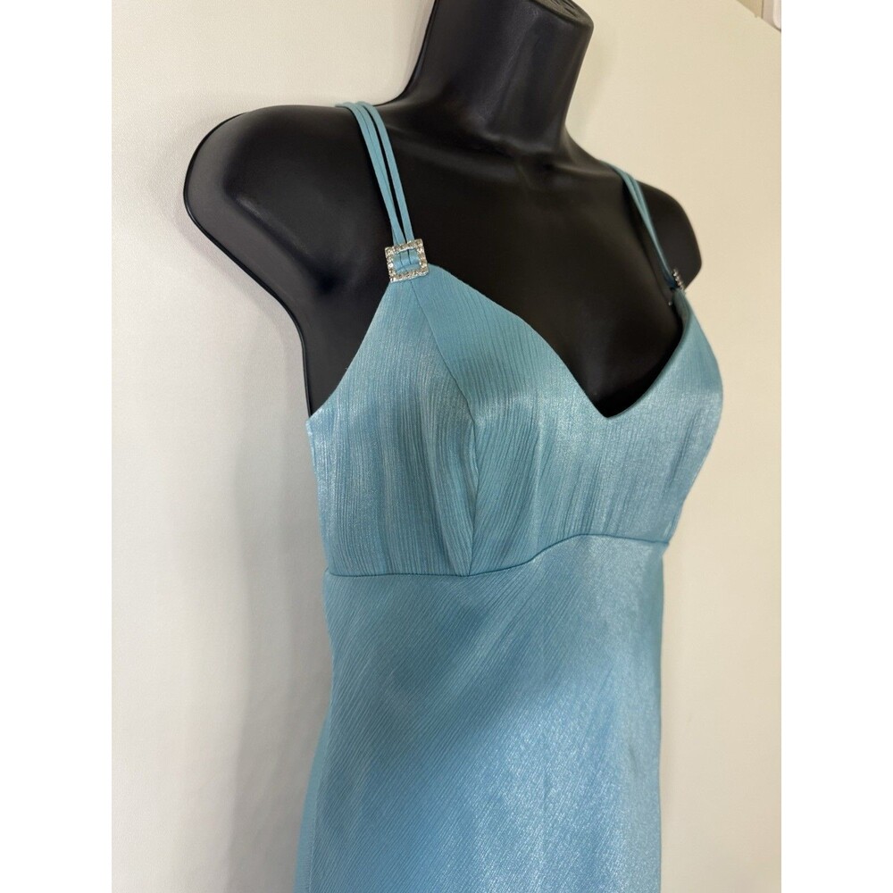 Y2K Teal Prom Dress Formal Slip Style Maxi Small - Picture 2 of 10